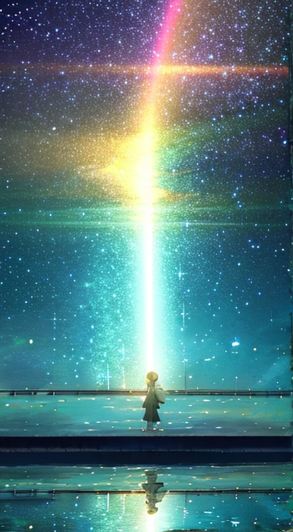 Romantic train，Makoto Shinkai anime，Makoto Shinkai anime art，Walk through the waters，Rainbow after rain，starry sky bright