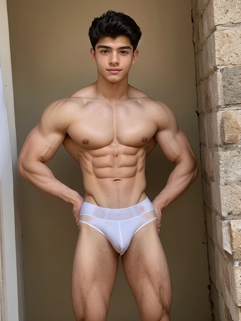 Un chico ,  very beautiful, piel blanca con rasgos finos, poca ropa, pectorales fuertes definidos, al descubierto, desnudos, piernas musculosas, hermosos pezones grandes obscuros grandes y puntiagudos, abs definidos, 