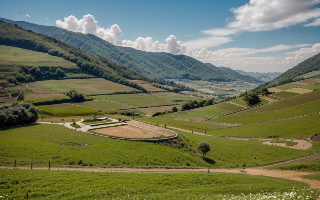 crie uma linda  paisagem da serra da canastra no estado de minas gerais com uma casa rustica simples branca com janelas azuis em um dia de ceu claro vibrante
