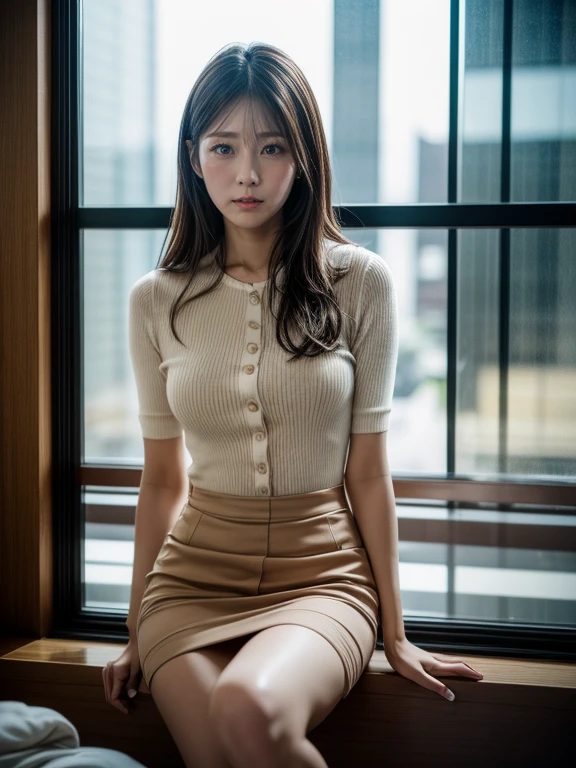 (In 8K，highest quality，masterpiece)，(Realistic，RAW Photos，Super Fine Clear)，Realistic Light，Detailed skin，Beautiful Japanese Women，((30-year-old woman，))、business scene，Businesswoman&#39;Clothing，suit，Office Fashion，(Long skirt)、Panty shot，White sexy panties，kneeling to spread legs，thin feet、fine grain，Detailed fingers、thin、In the hotel bedroom，a place where there are no people，Ecstasy，era of asian eyes