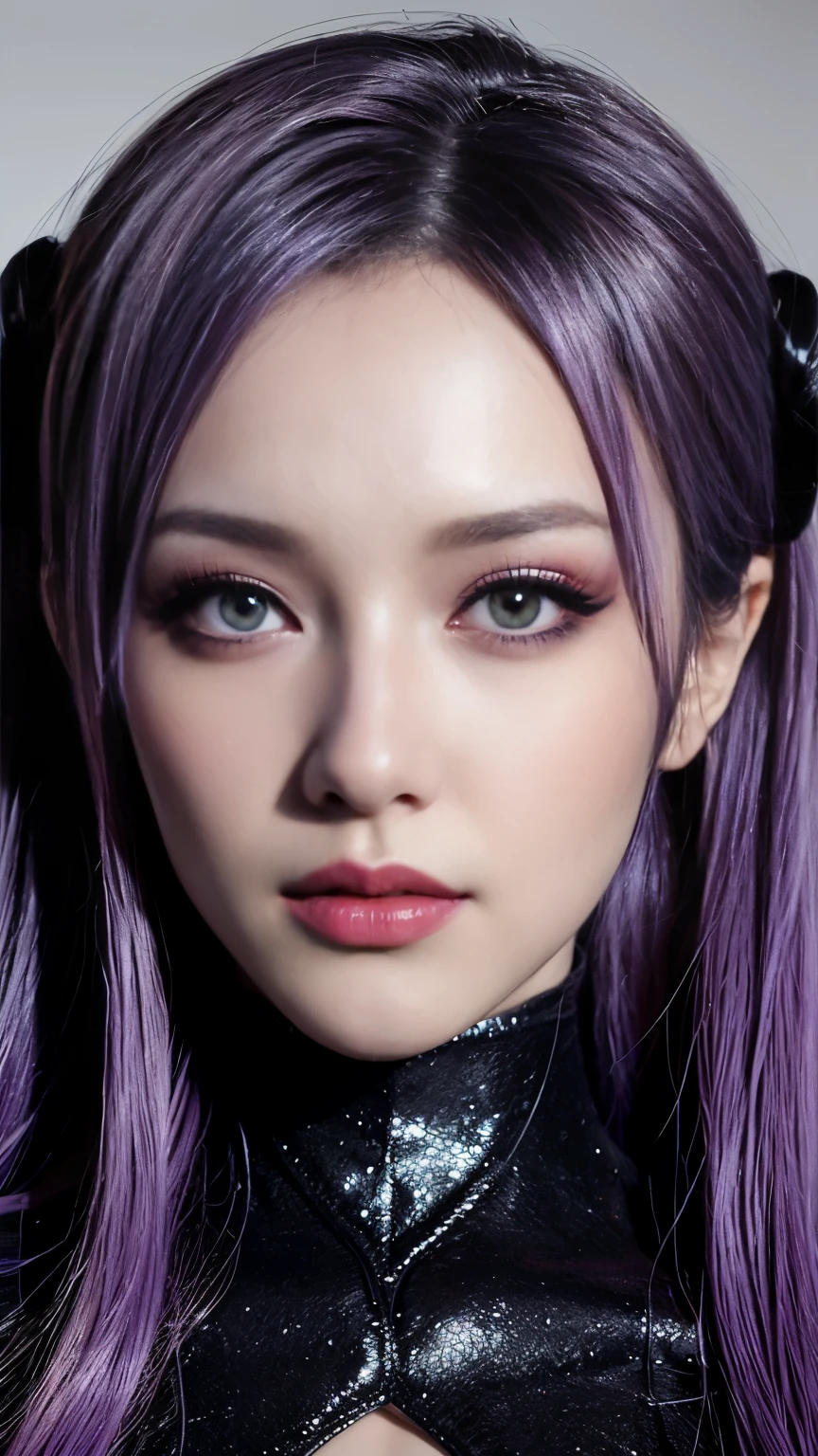 background(Black Night Sky,Big Moon),Close-up of a woman,Wearing a white shirt、Purple Hair,Very long hair,very thick braids,Purple eyes,big , realistic girl rendering, 8k artistic german bokeh, Enchanting girl, Real Girl, Gurwitz, Gurwitz-style artwork, Girl Roleplay, Realistic 3D style, cgstation Popular Topics,, 8K Portrait Rendering,(truth,truth:1.4),Wear pink pajamas,巨big ,Sparkling eyes,Purple eyes、Esoteric arachnids lady, Spider Queen Elise, League of Legends, Esoteric arachnids, Combat Stance, ( The body is made with liquid metallic paints in metallic mauve and metallic black.、It beautifully depicts the female form...。), length, Sharp Fangs, nature, ((Complex metallic colors in the foreground)), (( Fluid Mechanics, The most beautiful smooth scale face makeup, Smirking expression)) - Dark blood, Onyxia、((highest quality)), ((masterpiece)), (detailed), Cthulhu,The old rulers,octopus's face is extremely detailed,Complex details,Tentacles,32k resolution, Natural skin texture, Surreal,Realistic skin texture, Super detailed,SF wind,Cthulhu,maritime,Humans rise and fall on land,Dark Style,The screen is black and grey