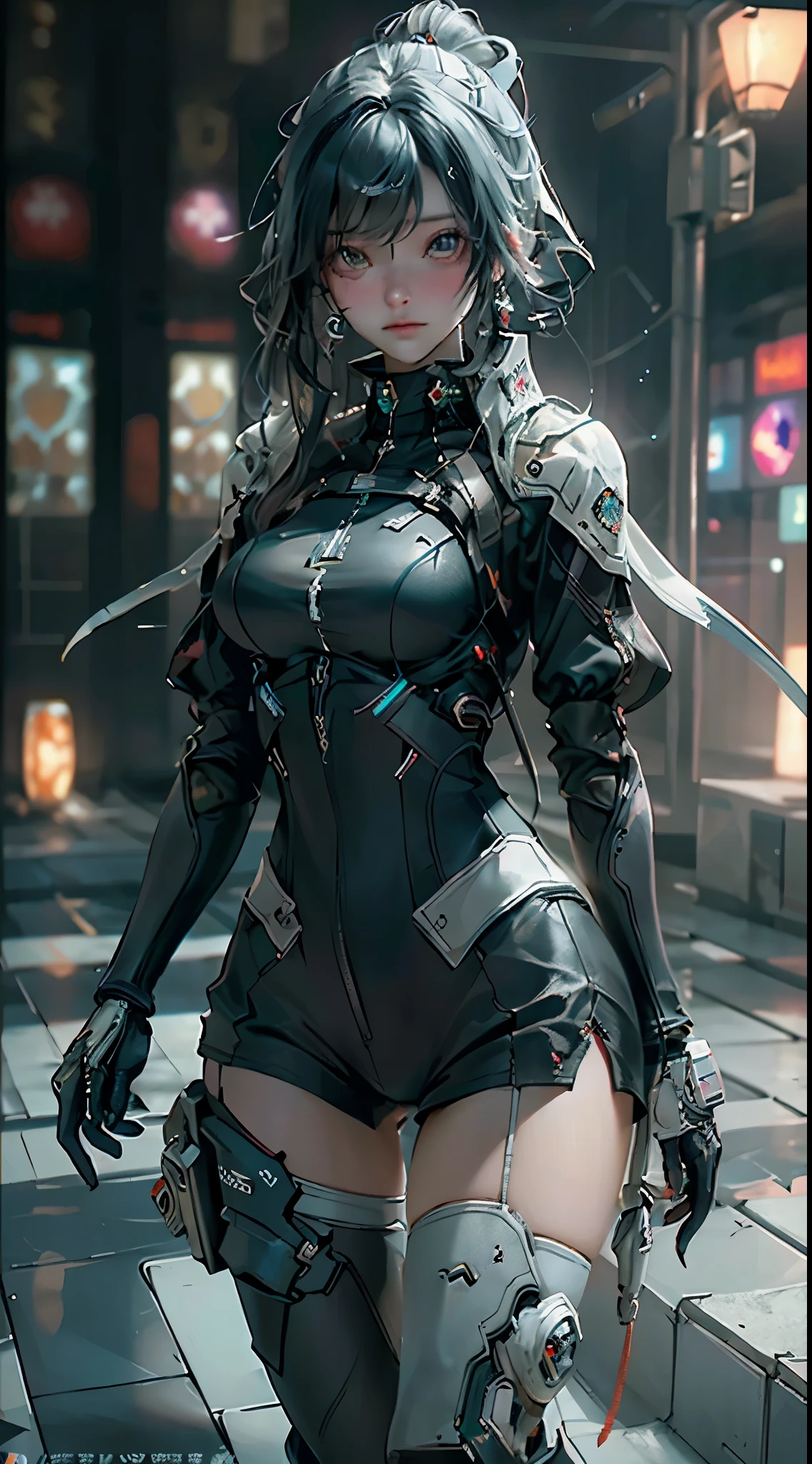 ((top-quality)), (((masterpiece)), (detaileds: 1.4), 3D, Beautiful Cyberpunk Woman Image, bob cuts, Broken black tights, leather clothes, Buttocks, Electromechanical, nffsw(HighDynamicRange), Ray traching, NVIDIA RTX, Hyper-Resolution, Unreal 5, Sub-surface scattering, PBR Texture, Postprocess, Anisotropy Filtering, depth of fields, Maximum sharpness and acutance, Multilayer Texture, Albedo and Highlight Maps, Surface Coloring, Accurate simulation of light-material interactions, perfectly proportions、octane renderings、two tone lighting、Large aperture、Low ISO、White Balance、thirds rule、8K Raw、masterpiece、top-quality、(8k extremely detailed CG unit wallpaper)(top-quality)、(The best illustrations)、(Best Shadows)