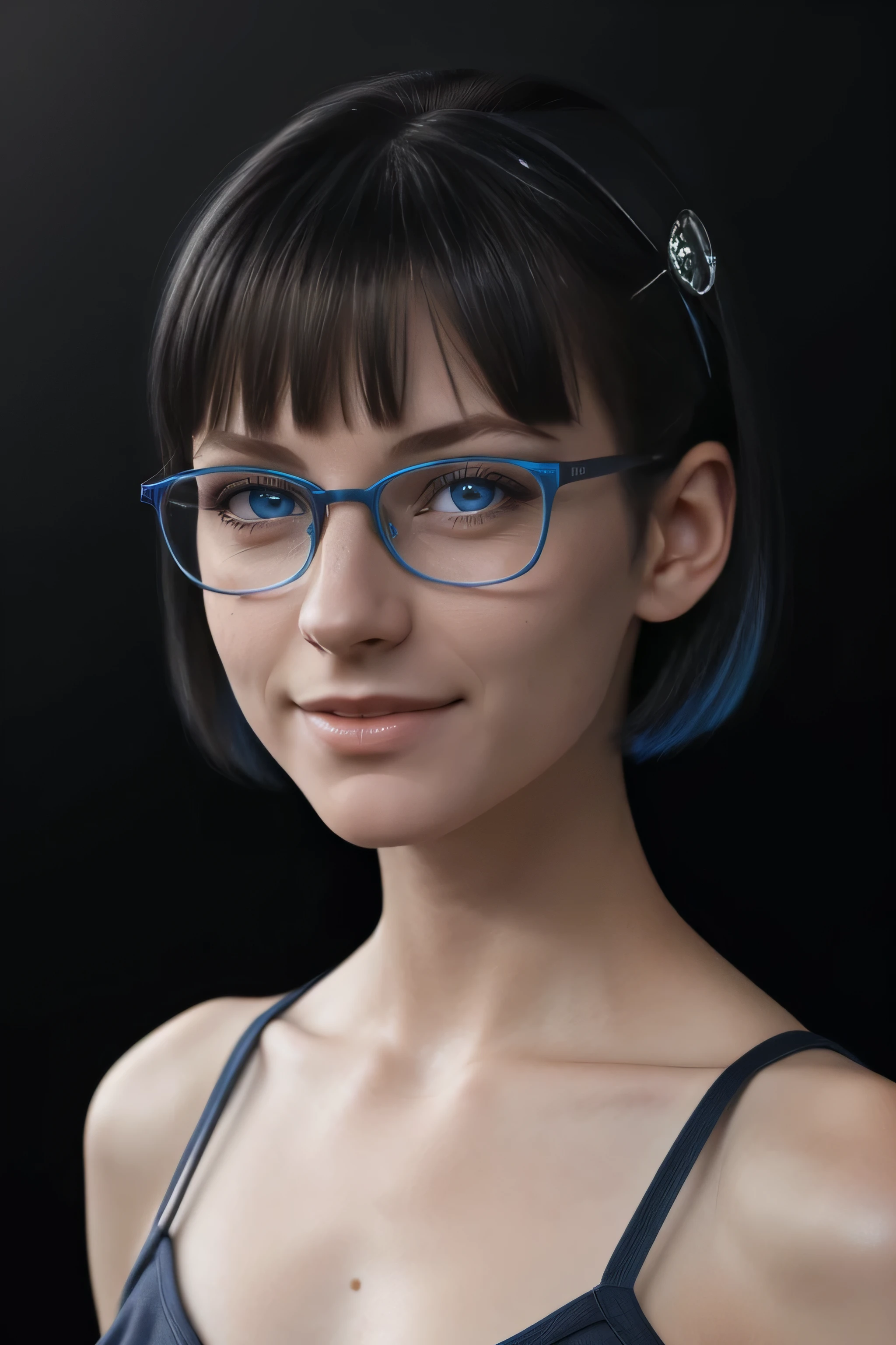 18-year-old Lenna Nimoy posing for her Senior picture - long, straight, black hair, the bangs cut straight across the forehead, blue eyes, big tits, thick black framed eyeglasses, short, skintight, formfitting, blue and white-striped short-sleeved, pullover, nylon mini dress with a belt and black converse sneakers, Sparkling, Sky blue Background, professional quality studio 8x10 UHD Digital photograph by Scott Kendall - multicolored spotlight, Photorealistic, realistic stock photo, Professional quality Photograph. colored Fog - Multicolored lightning, 3D bubbles, hearts, stars, clovers, 4k, UHD, Hyper realistic, photorealistic, realistic, extremely high quality, professional quality, perfect face, perfect eyes, colorful, vibrant, extremely detailed skin texture, extremely detailed skin tone, high fidelity, High Definition, beautiful, the best quality, trending at artstation,