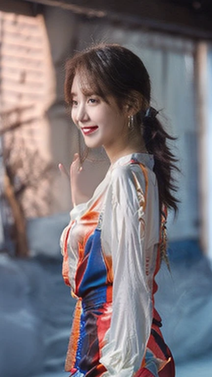 (High resolution 8K),( highest quality), Very detailed, (masterpiece),( Realistic), ( Very detailedなかわいい女の子),( Age 25),((NatureLandscape PhotographyBeachSunrise)),,(Side Shot:1.3)),(Natural pose),(Ample breasts),(Big Breasts),(Big Ass),(Smiling at the camera),((Smiling while looking at the camera) ),((Full Body Shot:1.3)) ,((From the side 1.3),(Short Ponytail),(phoにRealistic:1.3),((Colorful silk short dress)),
