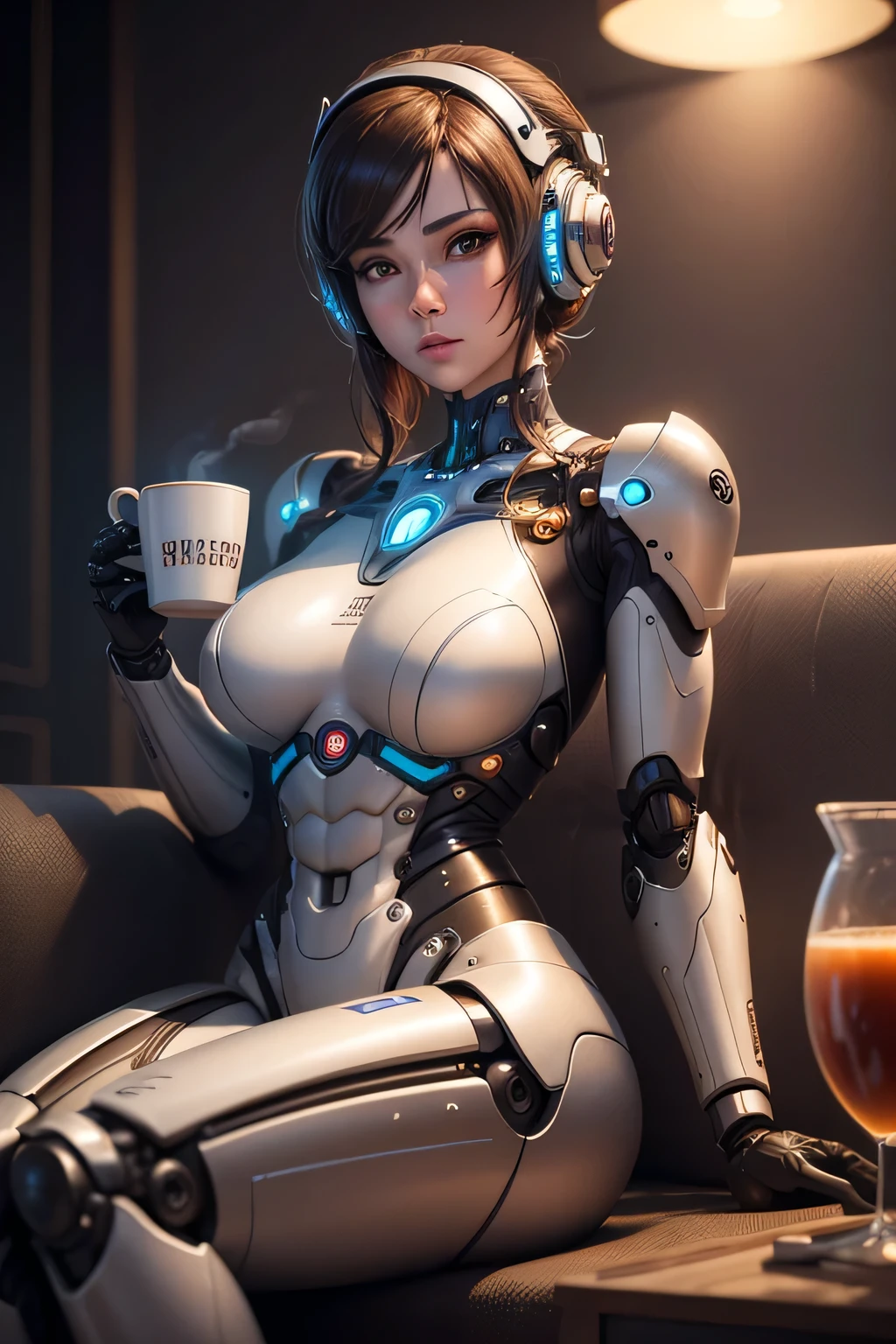Sexy white cyborg suit、17 years old、beautiful girl、ponytail、Black Hair、fight、blue beam、A Cup