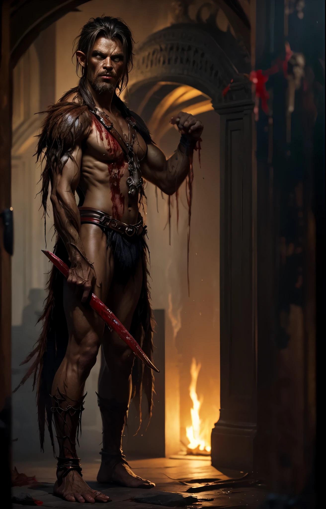 whole body、Monk、Thick legs、Raise your arms、always Bloodstained、Bloodstained、Bloodstained、Best image quality、masterpiece、8k、odd number、strongest、Brutal、monster、killer ghost、Wrestler、logic骨 格 系々、logic、Face of Fear、8k,1 red skinned goblin,Highly detailed fantasy characters、Humanoid organisms、creature concept art、concept creature character art、超リアルなファンタジーmonster,Surreal,Real Skin,Realistic texture,