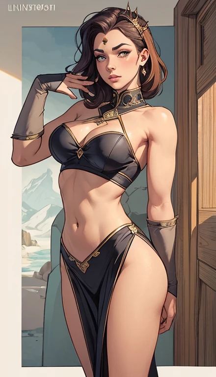 Character woman style beautiful breasts symmetrical medium breasts Fiona queen Anna of Arendelle with war marks Cartoon image of a woman .Ilustra??o estilo desenho animado, estilo de arte dos desenhos animados, estilo de arte dos desenhos animados, digital illustration style, estilo atompunk design de personagens altamente detalhado, arte digital detalhada coragem, Forest fan art, Design de personagens de retrato, beautiful digital illustration, retrato de alta qualidade, Arte em quadrinhos, mulher jovem cabelo com transas lindas . Queen Anna of ArendelleBeautiful lined eyes Medium large bust and wonderful sexy clothes. image expression of sexual desire from waist to head illustration Queen Anne of Arendelle atompunk style Fallout 4 style pose playboy magazine