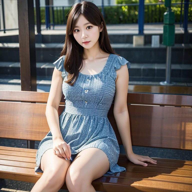 station:3,Polyester Dress:10,((masterpiece)), ((highest quality)), (Very detailed), ((Very detailed)), 4K, (8k), highest quality, alone,Kind Face、Soft Light、Portrait Photography、、From the knee up