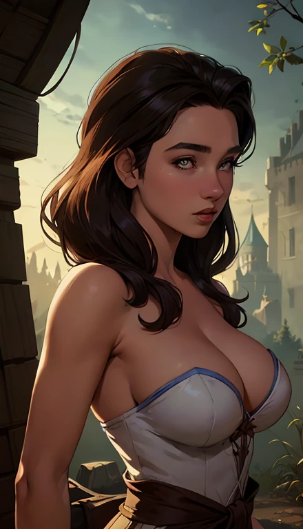 Woman style character beautiful breasts symmetrical medium breasts Fiona queen Anna of Arendelle with war marks Cartoon image of a woman .Ilustra??o estilo desenho animado, estilo de arte dos desenhos animados, estilo de arte dos desenhos animados, digital illustration style, estilo atompunk design de personagens altamente detalhado, arte digital detalhada coragem, Forest fan art, Design de personagens de retrato, beautiful digital illustration, retrato de alta qualidade, Arte em quadrinhos, mulher jovem cabelo com transas lindas . Queen Anna of ArendelleBeautiful lined eyes Medium large bust and wonderful sexy clothes. image expression of sexual desire from waist to head illustration Queen Anne of Arendelle atompunk style Fallout 4 style pose playboy magazine