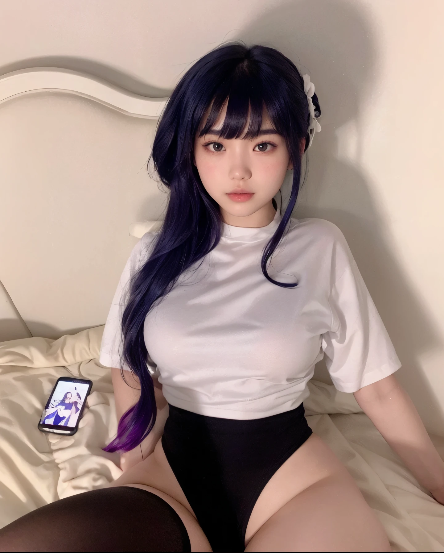 arafed asian woman with a white shirt and blue shorts, lalisa manobal, 18 years old, young cute wan asian face, with bangs, gemma chan beautiful girl, 1 8 yo, gorgeous chinese model, gorgeous young korean woman, beautiful asian girl, ayami koj ima, instagram model, neat hair with bangs, young asian girl