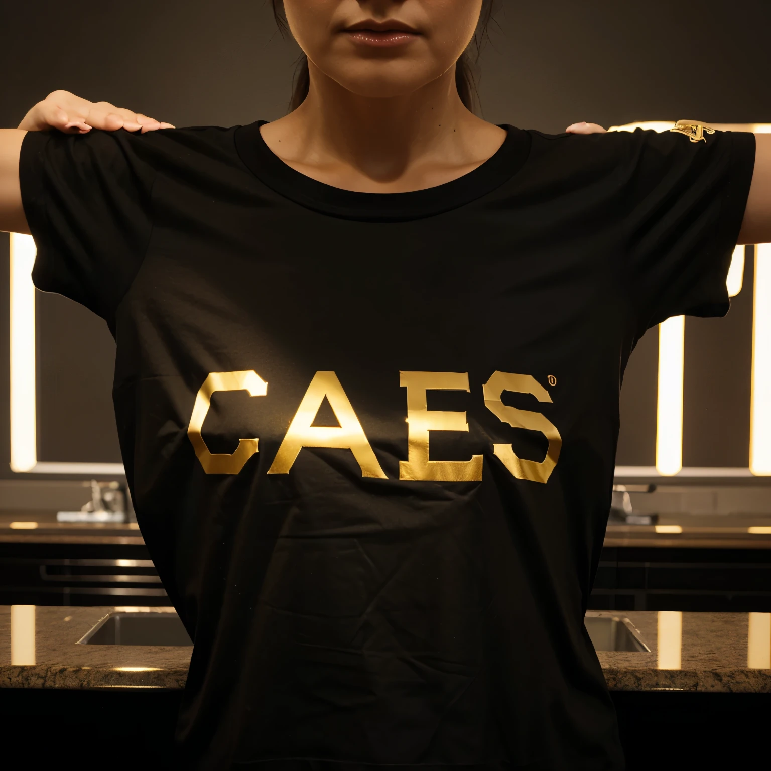 create an image of a black and gold interclass t-shirt with a cougar and claws on the front with the name and number on the back