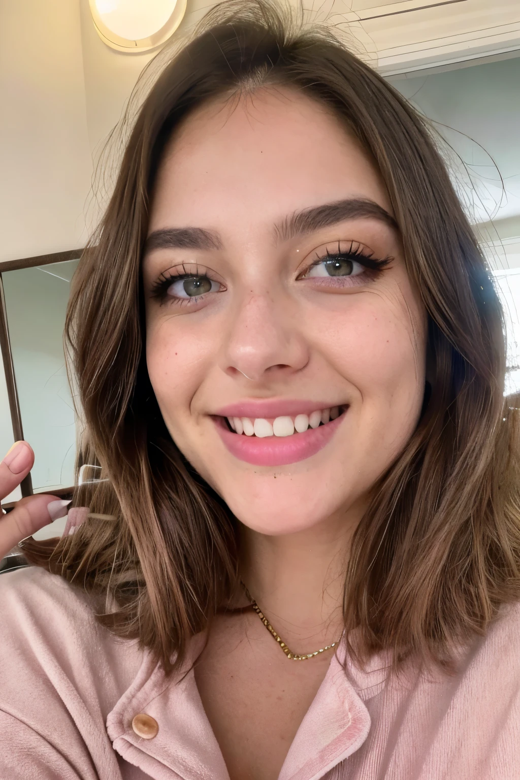 mignonne belle brune, porte un pyjama entier ,corps entier, angle parfait, Very detailed, 32 ans, Visage coquin, messy long hair, yeux bruns, high resolucion, Masterpiece, Best quality,Intricate details, highly detailed,mise au point nette, detailed skin,realistic skin texture,texture, detailled eyes, professionnel, 4K, sourire, filmed on Canon, 85 mm,faible profondeur de champ,Couleur Kodak Vision, eyeshadow, Extremely detailed, photo_\(ultra\), photoreallistic, Realstic, Post-traitement, max detail, roughness, real life, ultra realist, photorealism, photographie, 8K UHD, photographie, Braless, Pokies