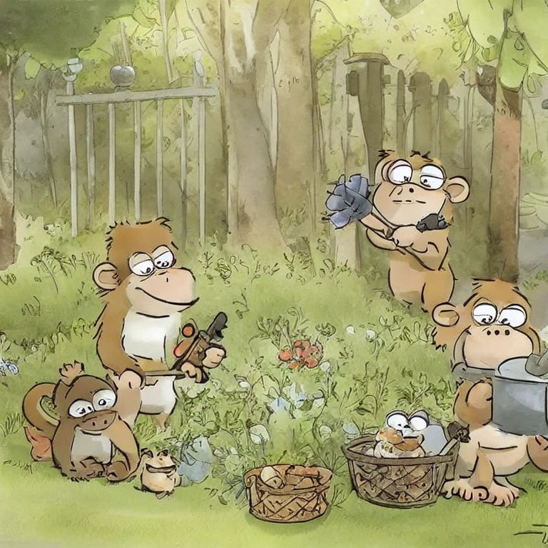(masterpiece, best quality:1.2), monkey, cute， watercolor