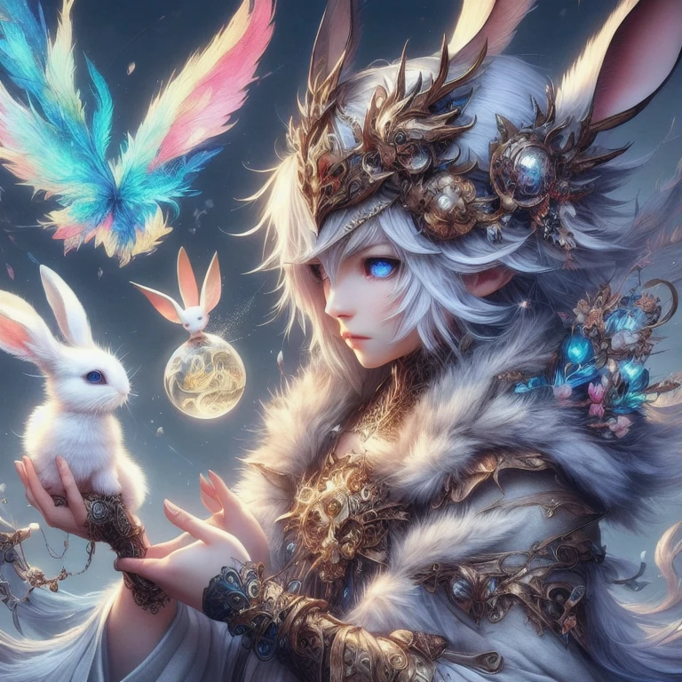 (masterpiece, best quality:1.2), a close up of a person holding a rabbit in a hand, anime fantasy artwork, detailed fantasy digital art, detailed fantasy art, anime fantasy illustration, fantasy art style, beautiful fantasy art, digital art fantasy art, fantasy style art, fantasy art, fantasy art illustration, digital art fantasy, beautiful detailed fantasy, fantasy artist, hd fantasy art, highly detailed fantasy art