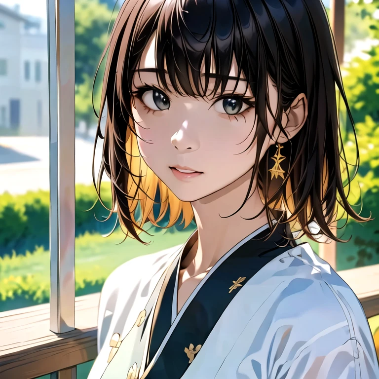 (hig彼st quality、8k、32k、傑作)、(現実的)、(現実的:1.2)、(高解像度)、非常に詳細、とても美しい顔と目、女の子1人、繊細な体、ショートヘア, (hig彼st quality、細部への注意、豊かな肌のディテール)、(hig彼st quality、8k、油絵の具:1.2)、非常に詳細、(現実的、現実的:1.37)、明るい色、全身ショット