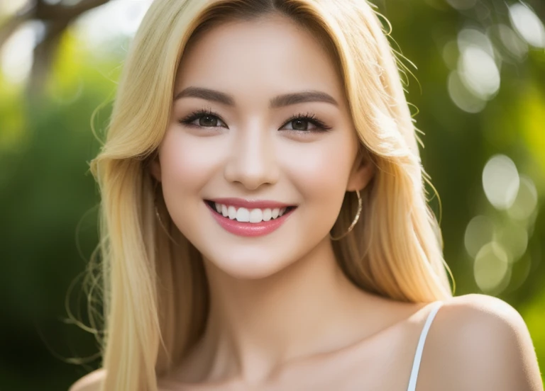 (realistic、masterpiece、Best Quality、8K、highres、high resolution:1.3)、((2 blonde girls:1.3))、Huge breasts、smile, white bikini、pale white skin、looking at viewers、super fine face and eyes、long blonde hair、indoor、 upper body、