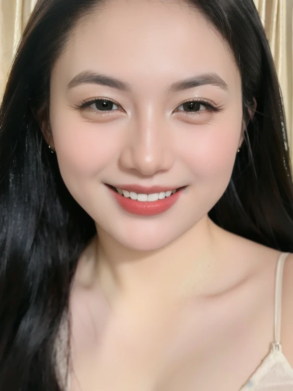 (realistic、masterpiece、Best Quality、8K、highres、high resolution:1.3)、1 girl、Huge breasts、smile, white bikini、pale white skin、looking at viewers、super fine face and eyes、long hair、indoor、 upper body、