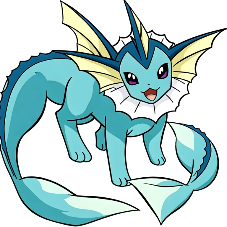 (masterpiece, best quality:1.2,simple background,white background,very anime),solo,vaporeon \(pokemon\),pokemon \(creature\),black eyes,full body,no humans,quadrupedal