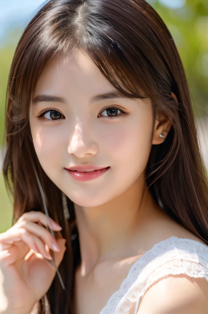 (((8k,Attention to detail,Attention to detail、highest quality,masterpiece,Attention to detail,alone))),RAW Photos & Realistic atmosphere,Beautiful dark eyes,Mouth Details,Glossy Lips,Thin eyebrows,beautiful Eyes、Soft white skin that shines in every detail、Her deep black eyes are very beautiful,Lip details、Very beautiful face,Very beautiful face、Lively Faces,beautiful, Glowing Lips,beautiful Eyebrows,Infinite Reality, Realistic Young Gravure Idol,Very cute woman , Young Gravure Idol, Young Gravure Idol, とても美しくてかわいいbeautiful 21 year old beauty,Incredibly beautiful and elegant,beautiful 21 year old beauty,Natural soft light,(Shiny Hair,,beautiful and kind eyes:1.5),A kind smile,Shapely breasts,Medium Long Hair,Tying up hair,beautiful posture,No makeup,Watching the Future,Red Shirt,