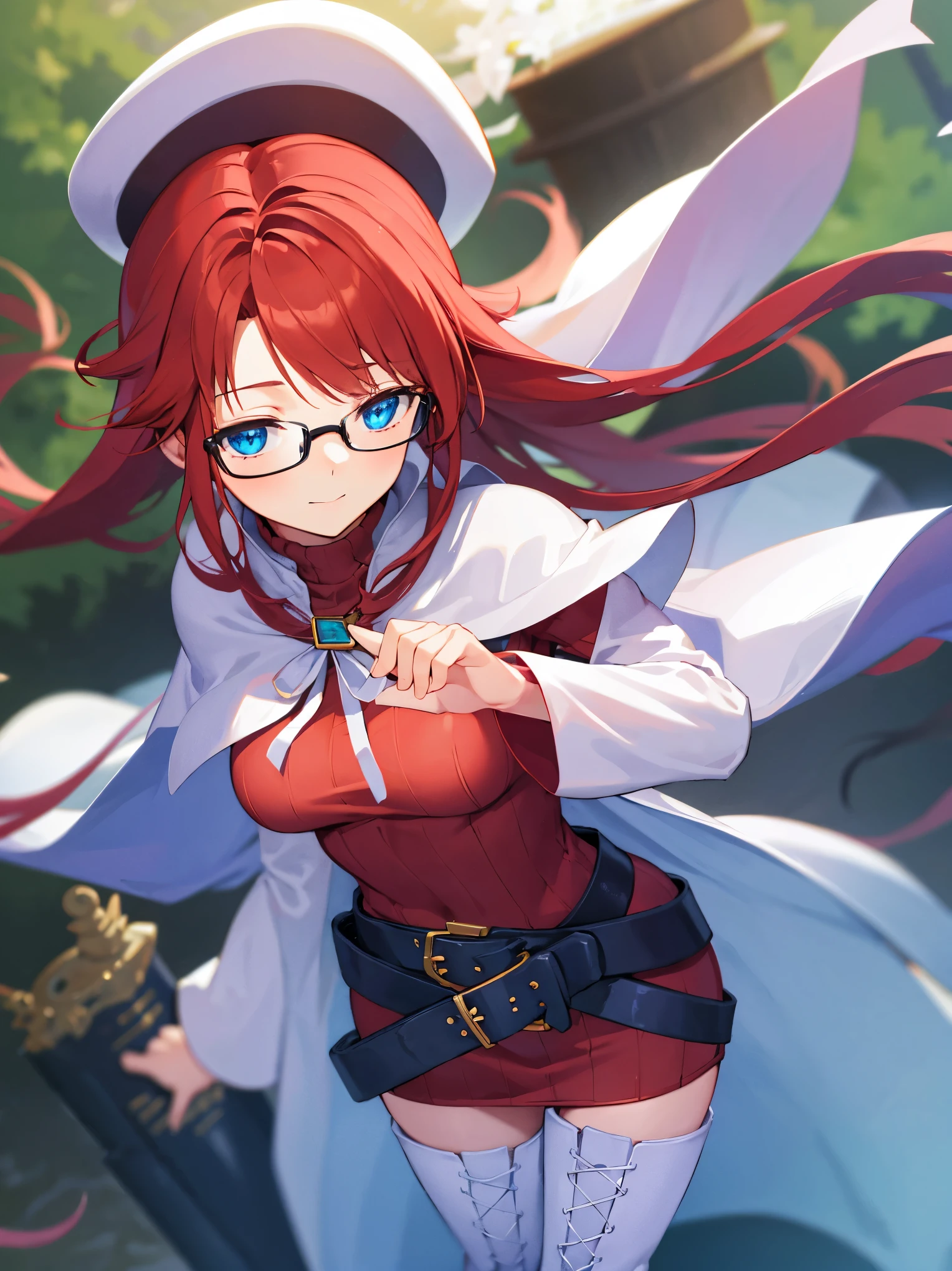 pov,summonnightaty, aty, (young:1.3),long hair, blue eyes, red hair, beret, hat, glasses,
BREAK long hair, thighhighs, hat, dress, boots, glasses, belt, cape, sweater, zettai ryouiki, beret, thigh boots, white footwear, ribbed sweater, loose belt,solo,
BREAK outdoors, fantasy,on_a_ship,
BREAK (masterpiece:1.2), best quality, high resolution, unity 8k wallpaper, (illustration:0.8), (beautiful detailed eyes:1.6), extremely detailed face, perfect lighting, extremely detailed CG, (perfect hands, perfect anatomy),covered_nipples,covered_navel,light_smile ,(half_eyes:1.4),sword,armpit,sleepy,dynamic_standing,barrel,red_sweater,apart_legs,magical_effect,focus_breasts,