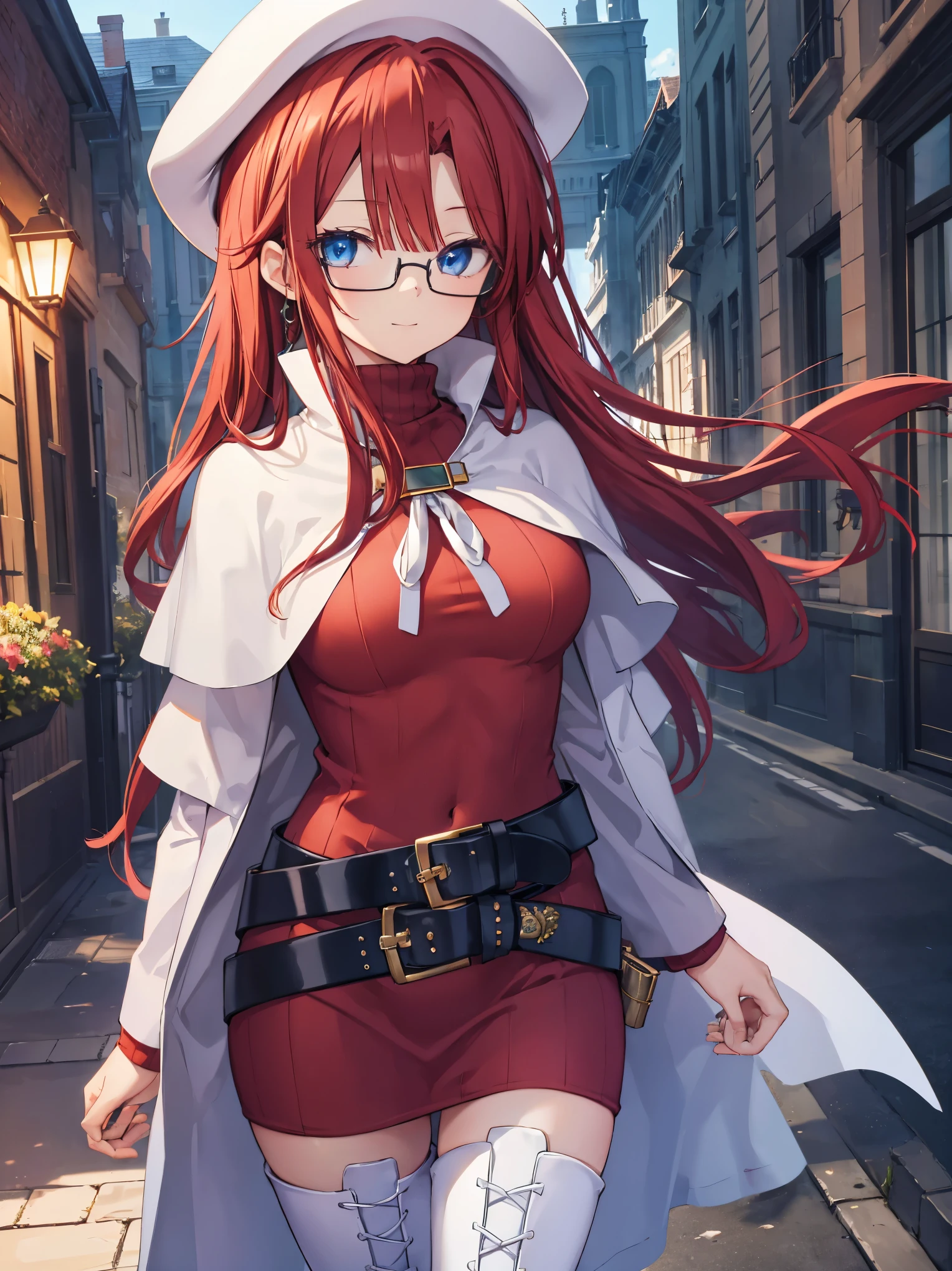 pov,summonnightaty, aty, (young:1.3),long hair, blue eyes, red hair, beret, hat, glasses,
BREAK long hair, thighhighs, hat, dress, boots, glasses, belt, cape, sweater, zettai ryouiki, beret, thigh boots, white footwear, ribbed sweater, loose belt,solo,
BREAK outdoors, fantasy,on_a_ship,
BREAK (masterpiece:1.2), best quality, high resolution, unity 8k wallpaper, (illustration:0.8), (beautiful detailed eyes:1.6), extremely detailed face, perfect lighting, extremely detailed CG, (perfect hands, perfect anatomy),covered_nipples,covered_navel,light_smile ,(half_eyes:1.4),sword,armpit,sleepy,dynamic_standing,barrel,red_sweater,apart_legs,magical_effect,focus_breasts,