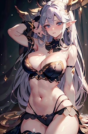 (masterpiece, best quality), best quality, (ultra-detailed), (3heads:1.5), 1girl, (himemushi momoyo:1.3), masterpiece, best quality, black top, crop top, detached sleeves, ((stomach)), midriff, ((groin)), black skirt, elf ears, shackles, grey hair, very long hair, wavy hair, sidelocks, blue eyes, detailed eyes, parted lips, single horn, demon wings,  sweat, cute, toned belly, hand on own chest, eyelashes, (23 year old woman:1.3), (masterpiece:1.5), (best quality:1.5), (beautiful detailed extremely detailed CG, extremely delicate and beautiful, depth of field, (finely detailed face), (perfect details:1.2), (mature female:1.4), wide pelvis, slender, large veiny breast, 8k resolution, high quality, high definition, extremely detailed, masterpiece, pink hair, long hair, alluring presence, braid, short skirt, close up, big , young, arm ribbon, necklace,