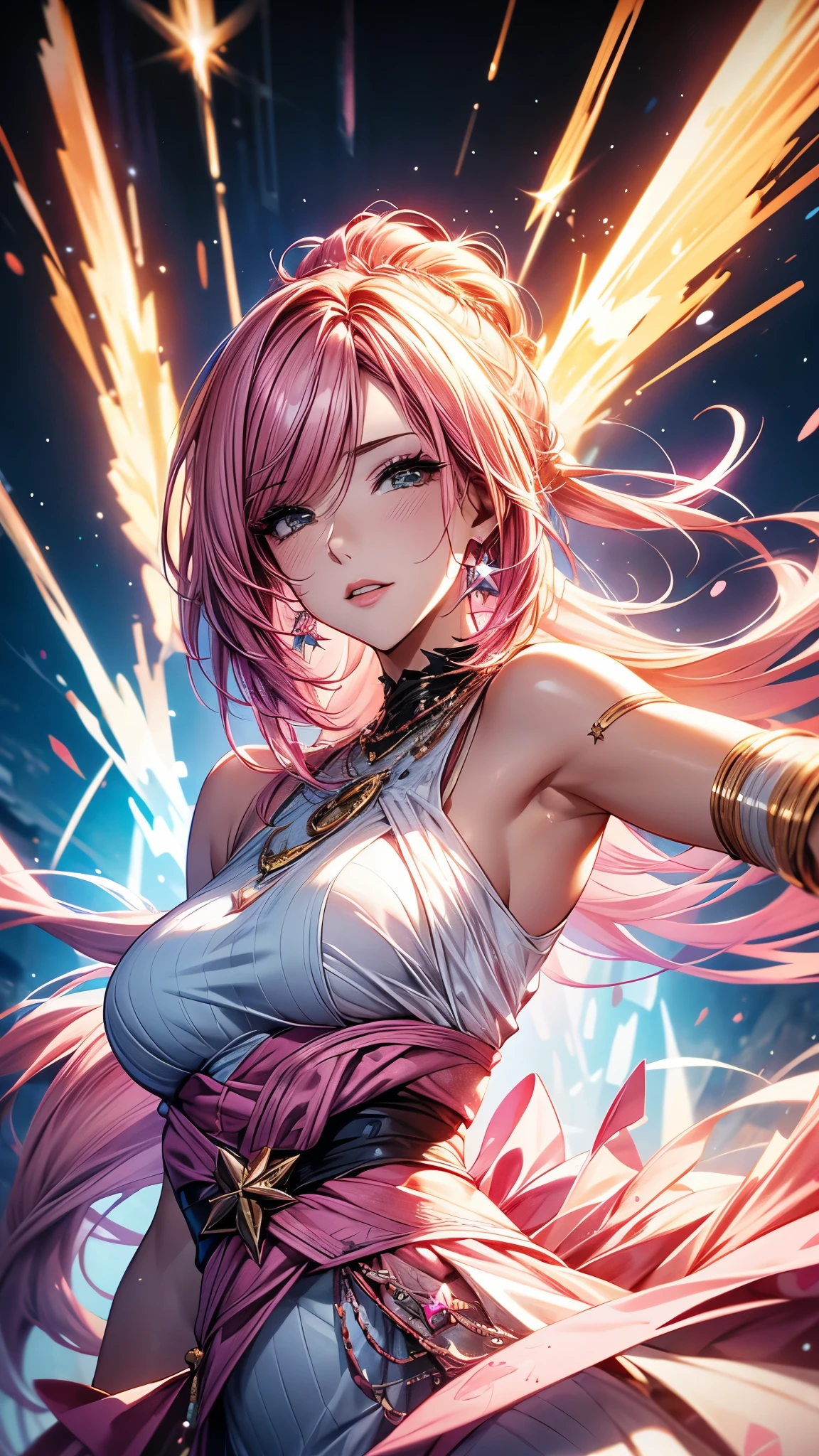 1 Girl, Star Mage, pink hair maria chiquina, Space comets, Octane Render