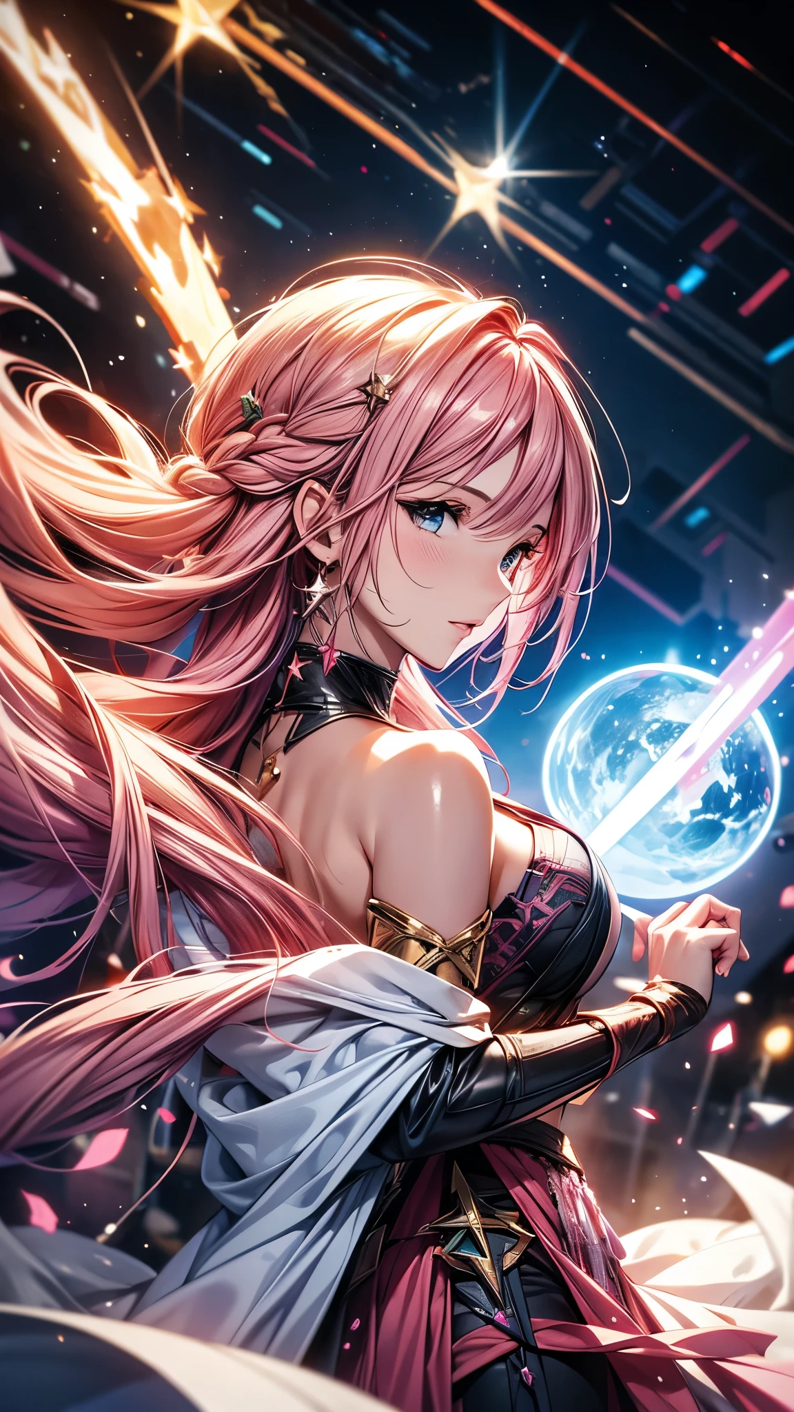 1 Girl, Star Mage, pink hair maria chiquina, Space comets, Octane Render