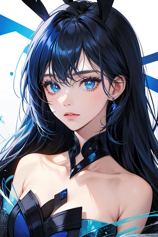 Blue is a blue with dark blue spots and a dark blue . Her eyes are white with black pupils. SPARKLE; GLITTER