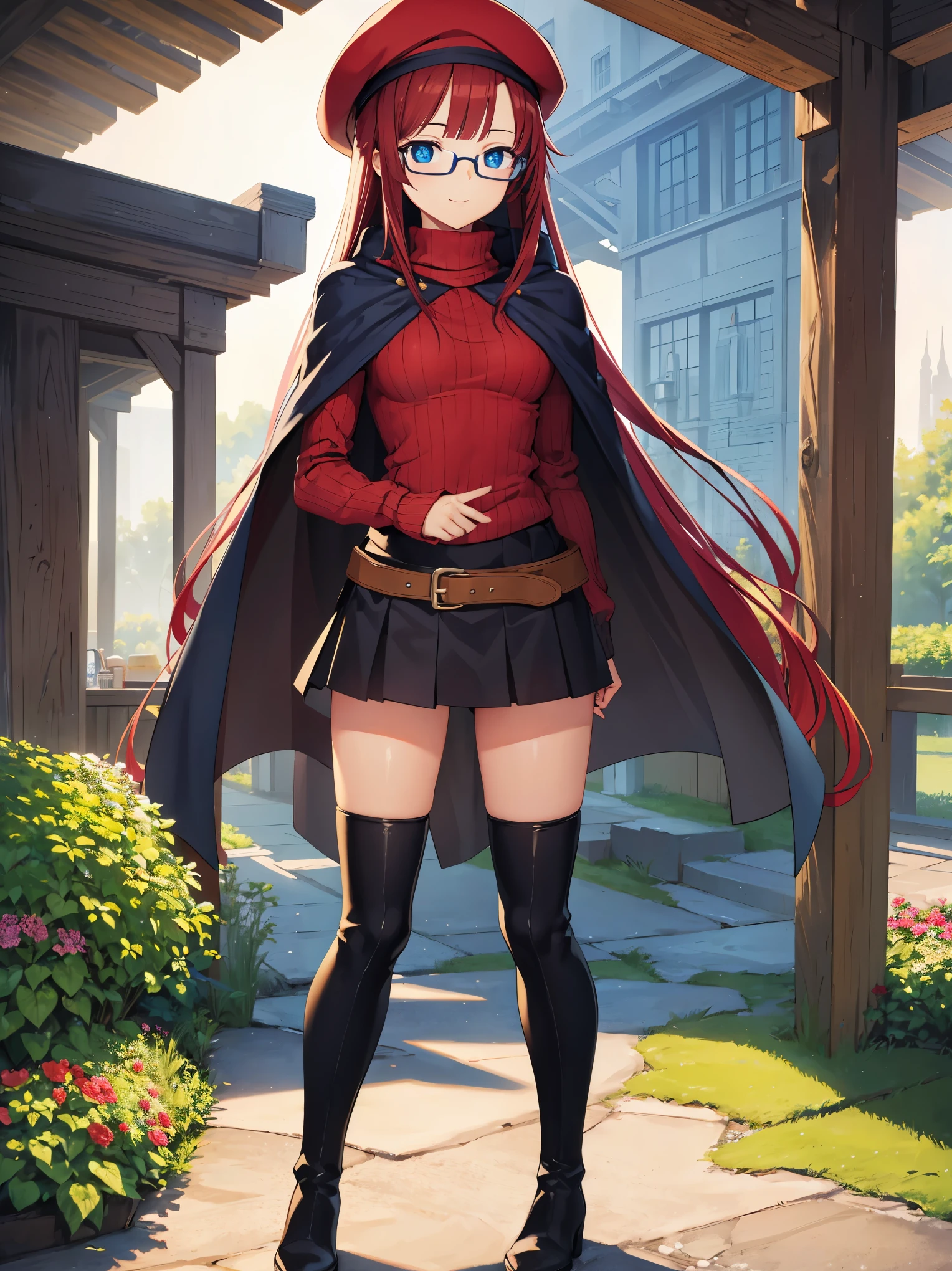 pov,summonnightaty, aty, (young:1.3),long hair, blue eyes, red hair, beret, hat, glasses,
BREAK long hair, thighhighs, hat, dress, boots, glasses, belt, cape, sweater, zettai ryouiki, beret, thigh boots, white footwear, ribbed sweater, loose belt,solo,
BREAK outdoors, fantasy,on_a_ship,
BREAK (masterpiece:1.2), best quality, high resolution, unity 8k wallpaper, (illustration:0.8), (beautiful detailed eyes:1.6), extremely detailed face, perfect lighting, extremely detailed CG, (perfect hands, perfect anatomy),covered_nipples,covered_navel,light_smile ,(half_eyes:1.4),sword,armpit,sleepy,dynamic_standing,barrel,red_sweater,apart_legs,magical_effect,focus_breasts,