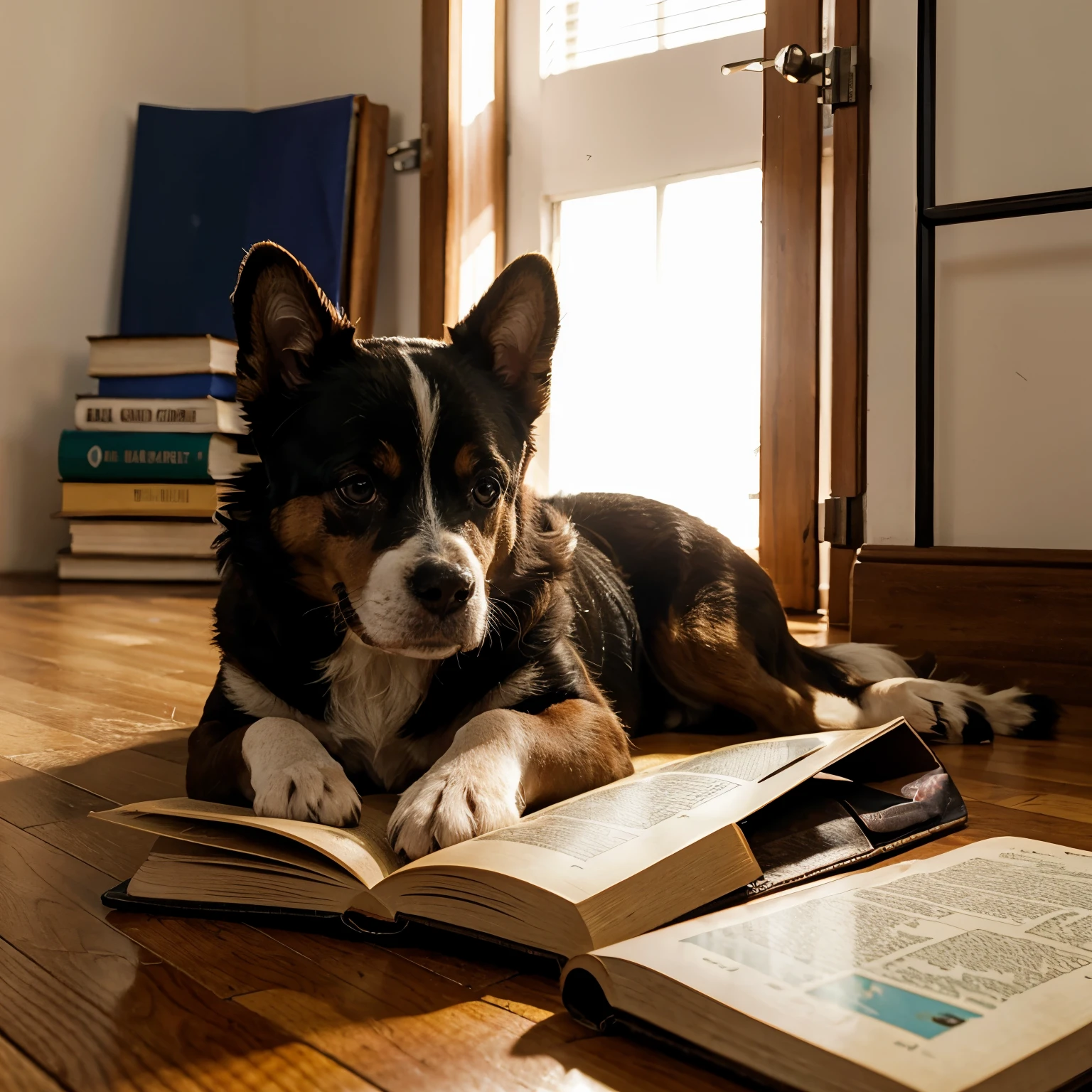Cachorro lendo um livro