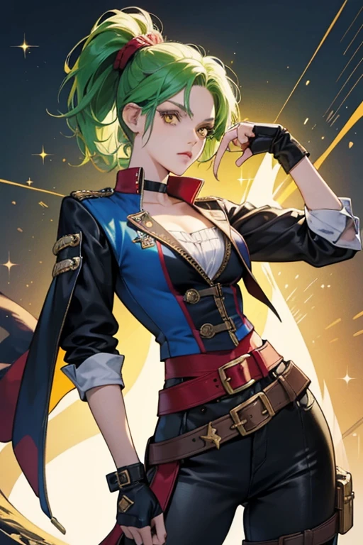 Bonnie is a  pirate with greenish side swept hair, thin eyebrows and yellow eyes. In her normal usual appearance, she wears generic female pirate clothing with a two red fingerless gloves a black boots and a blue and yellow lined belt with X-shaped bone buckles. SPARKLE; GLITTER