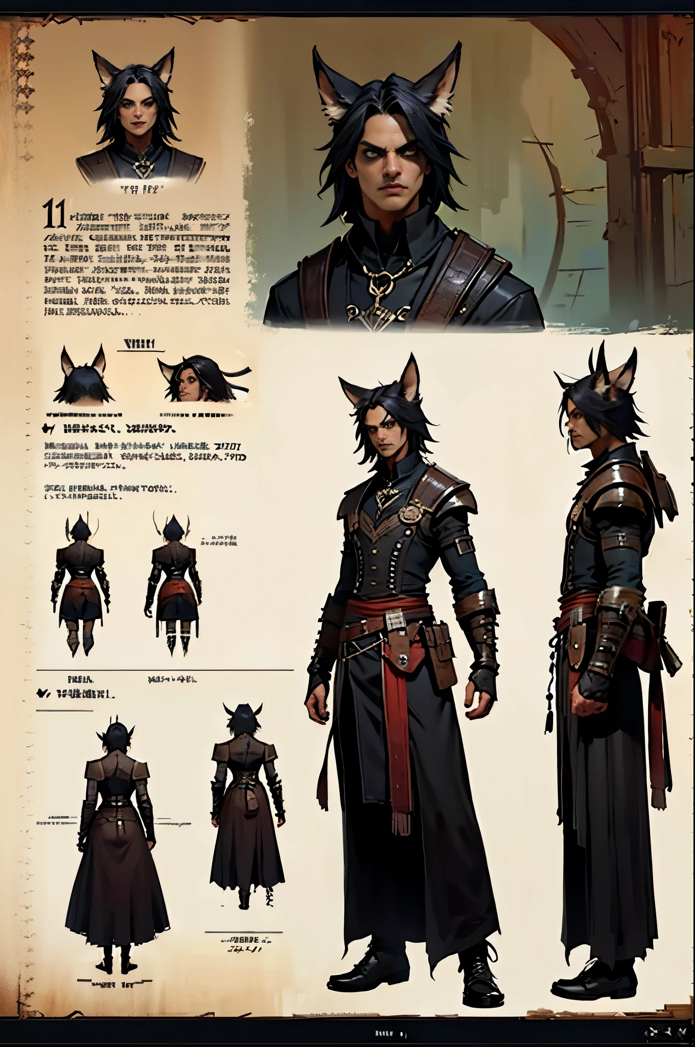 D14bl0 style gato，three sided view, character chart, reference sheet, Gothic art, UHD, retina, masterpiece, 1080P, 16k, award winning
