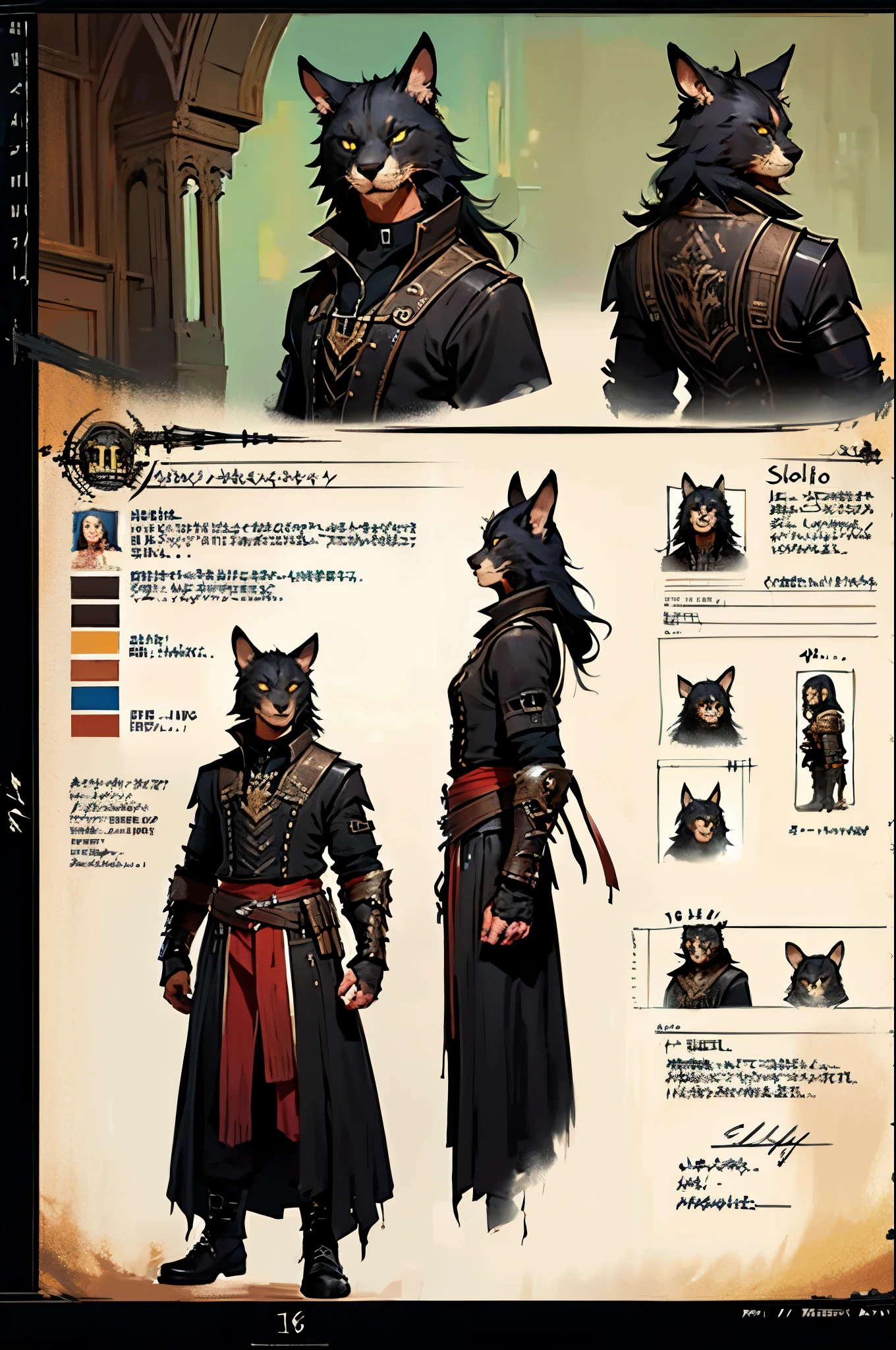 D14bl0 style gato,three sided view, character chart, reference sheet, Gothic art, UHD, retina, masterpiece, 1080P, 16k, award winning