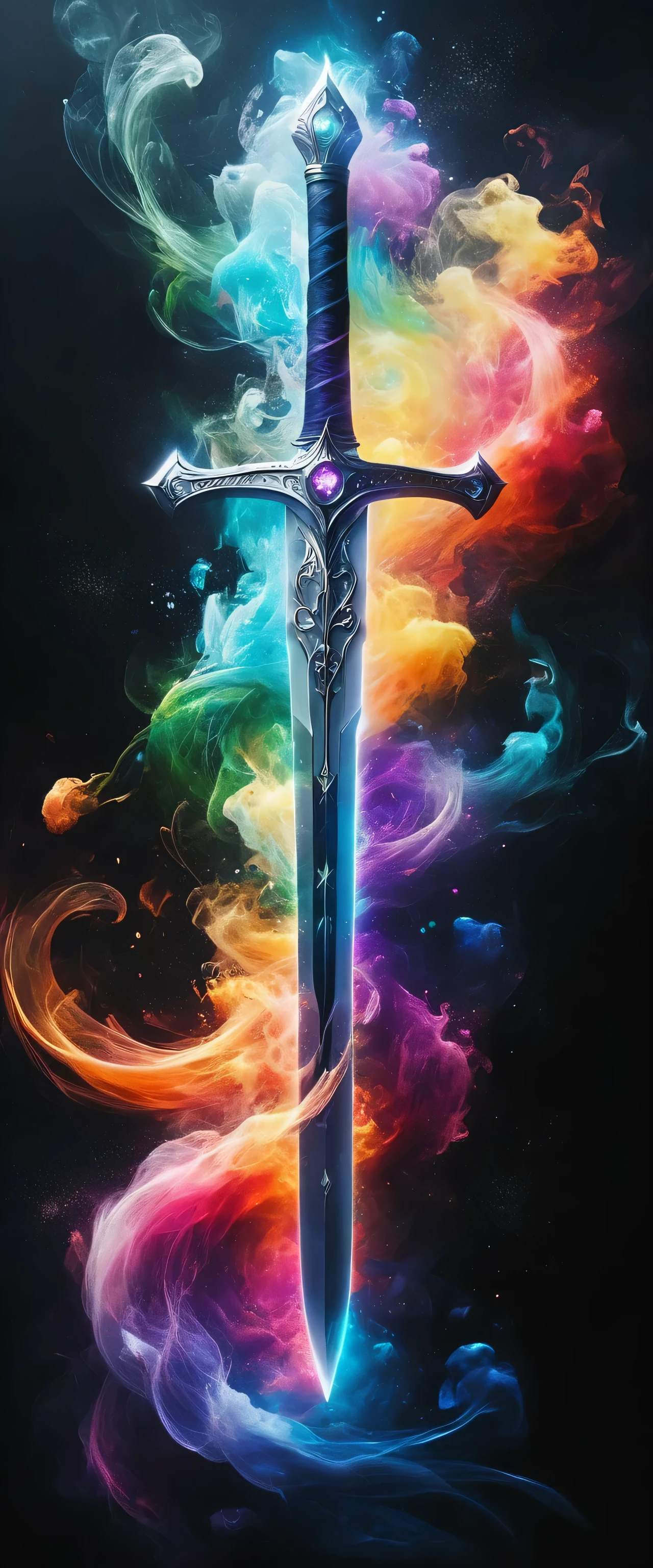 White background,The fusion of magic and sword:1.5,Purple smoke coming out of the white background, Great writing,(black background),concept art, Draw a picture, magic, Painted by professional artist in the modern art style of Manuel Fernández García, masterpiece, Awarded for its beauty, Vibrant colors, Obvious pinch marks, 32k