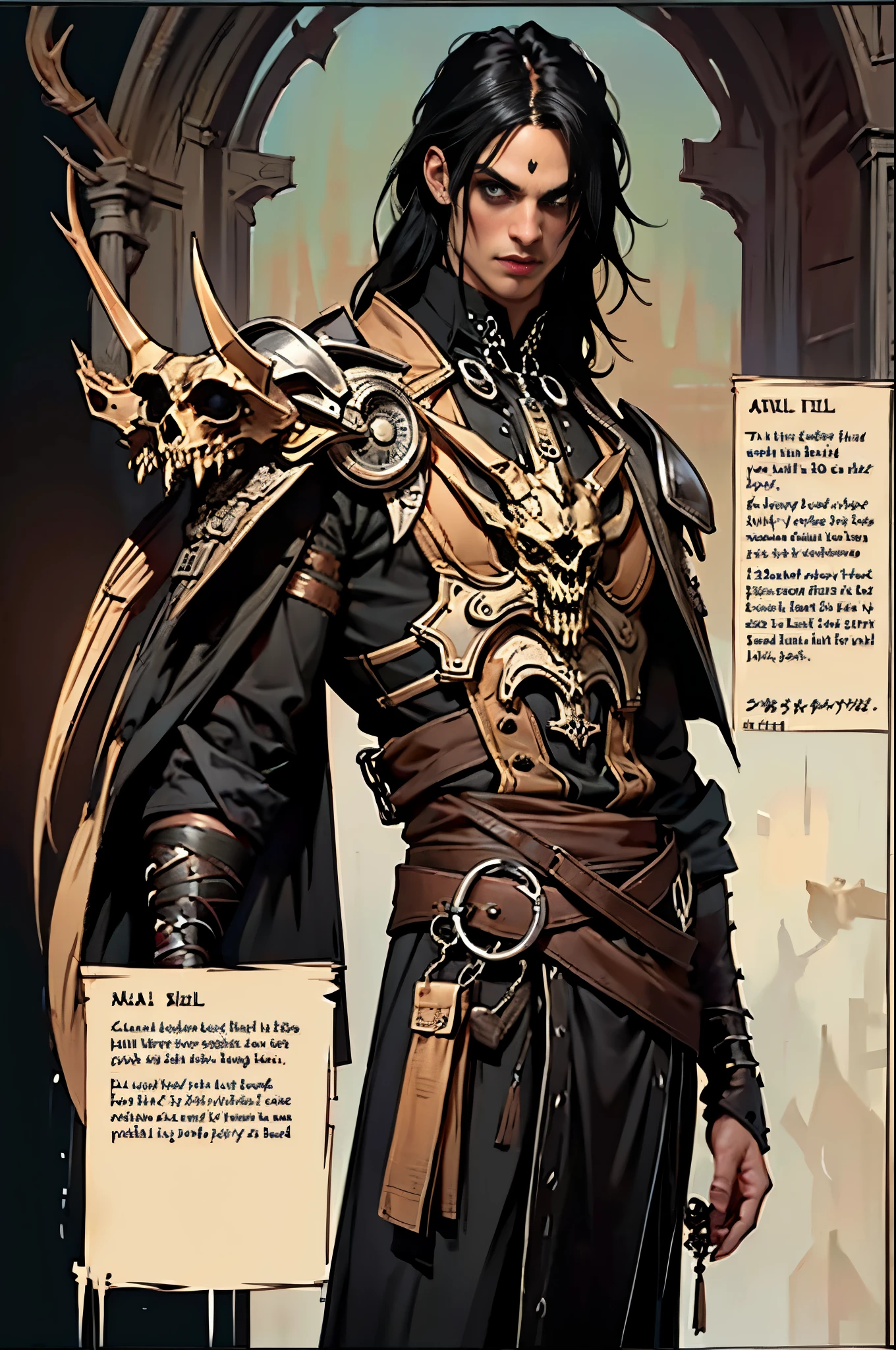 D14bl0 style mago,three sided view, character chart, reference sheet, Gothic art, UHD, retina, masterpiece, 1080P, 16k, award winning