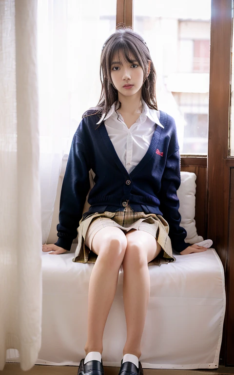 Highly detailed CG Unity 8k wallpaper、highest quality、Ultra-detailed、masterpiece、Realistic、Photo realistic、Highly detailed cute girl、18-year-old、Sitting 、A sophisticated gravure idol、Young Gravure Idol、Young and cute gravure idol、Realistic Young Gravure Idol, Young Sensual Gravure Idol、Young and skinny gravure idol、(High school students in Japanese uniforms)、(Skirt rip)、(Lift it yourself)、低いangle、blush、Red lips、Looking at the audience、Semi Body Shot、(A large number of people)、(Crowded school shoe locker)、(Japanese high school uniforms and designated shoes)、(Dark Blue Blazer:1.2)、(Checked skirt:1.5)、(White shirt for students)、 (Long tie:1.2)、(Light brown random hair)、(White panties)、(Camel Toe)、(Black Loafers:1.5)、(Beautiful Face:1.3)、(Perfect Proportions:1.2)、(Long legs:1.2)、(Small Tits:1.3)、(Panties visible under the skirt)、(Textured skin)、(Japan is wet with rain)、Crying face、((Wet your hair、Wet skin))、exterior々angle、(濡れたWhite pantiesー)、Sexy look、Dark Blue Cardigan、Evening sunlight、Selfie、I can see your pants、I can see your pants