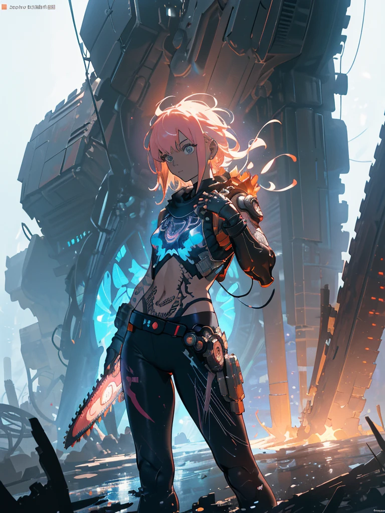 gwenpool, ((assassin style)),((Doragon)),water world,Colosseum,saibe,tattoo,no clothes,Savage,small bust,robot hand,Shoulder-length messy hair, no clothes,Detailed beautiful face,Delicate and beautiful eyes,shield,happy, mail, Super fine skin,Beautiful slim style anime girl, Super detailed painting, Luminism, Concept art by Carne Griffiths and Wadim Kashin, 4K resolution, Fractal isometric detail bioluminescence , 3D rendering, octane rendering, complexly detailed , ish, Trending isometric center hyperrealistic cover photo awesome full color on artstation, Hand Painted , Gritty, Realistic Mucha , complex, Hit definition , ish,rough sketch, Thick lines, on the paper, (saiber punk:1.4), frills,lace,frills,lace,frills,lace
BREAK
((Cool oversized chainsaw in hand)), ((Super large cool weapon machine)),open stance, Action pose,
White background,simple background,Wide-angle lens