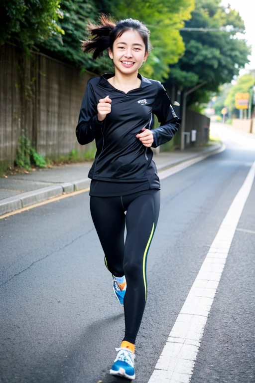 20 year old Japanese woman Black Hair smile Running Wear running
