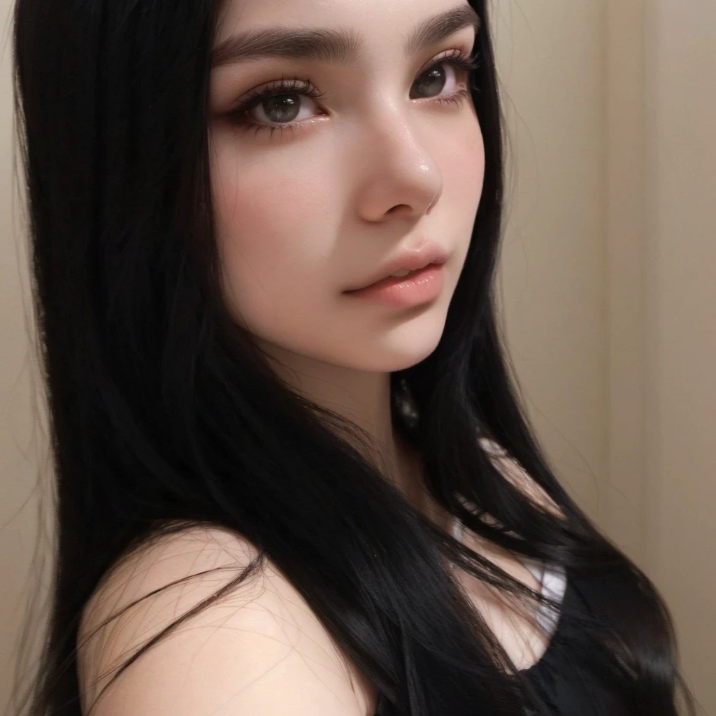 un primer plano de una mujer con cabello largo y  y un top , 18 years, 16 years old, 22 years, pale skin persian girl, 21 years, 19 year old girl, violeta myers, pelo  y ojos grandes, asian girl, 1 8 son, 23 years