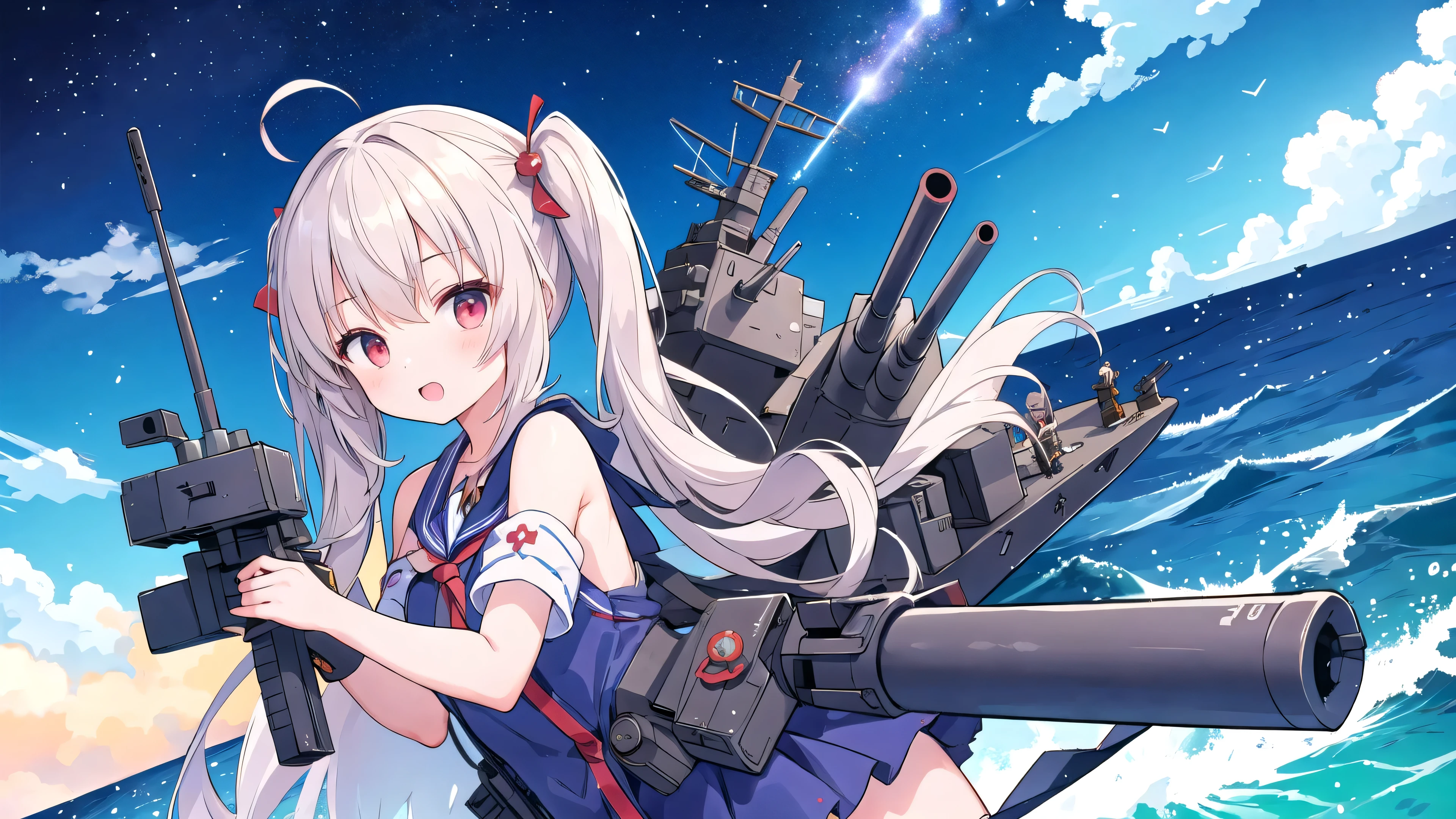 Very cute battleship girl、More than one person、Weapon equipment、All missiles fired、
