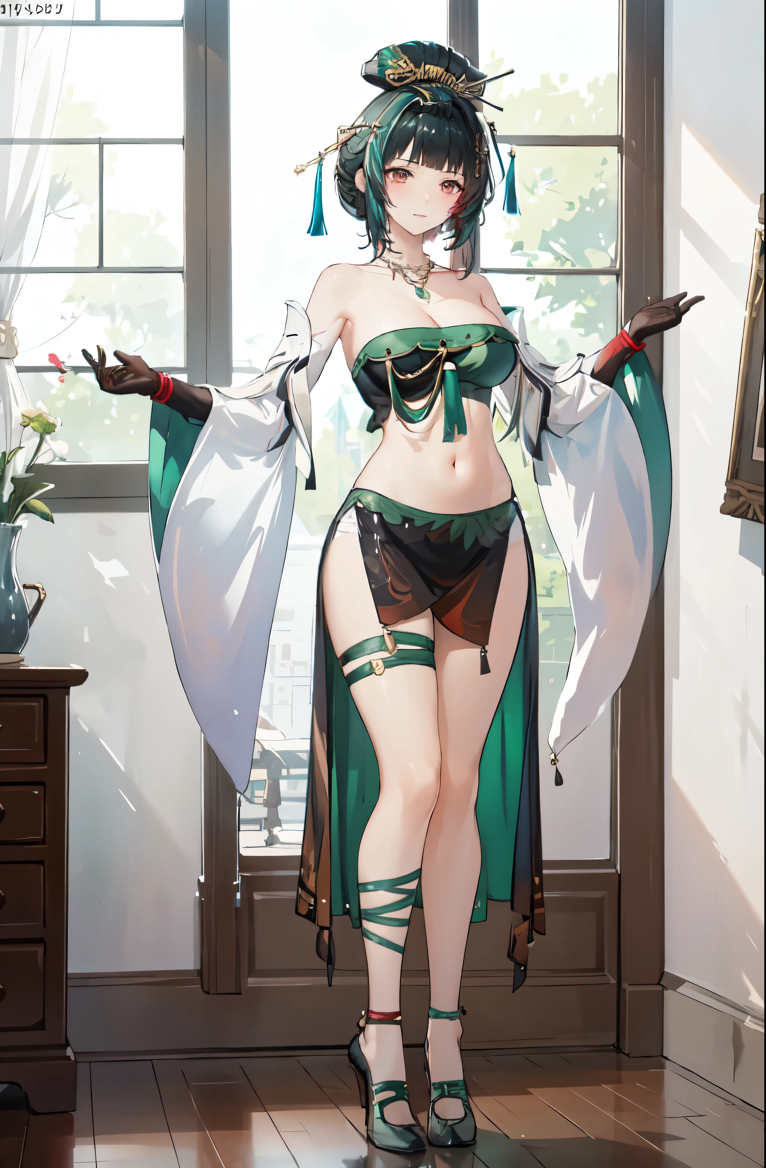 masterpiece, best quality BREAK solo, china dress, highres, 1girl, standing, (large breasts), mature female, hanying, Full body drawing, (masterpiece), (best quality), (hyperdetail), (illustration), ((extremely delicate and beautiful)), (detailed light), (prefect's body), full body drawing, Hanying, HanYing, sexy, sexy belly, sexy belly line, sexy belly button