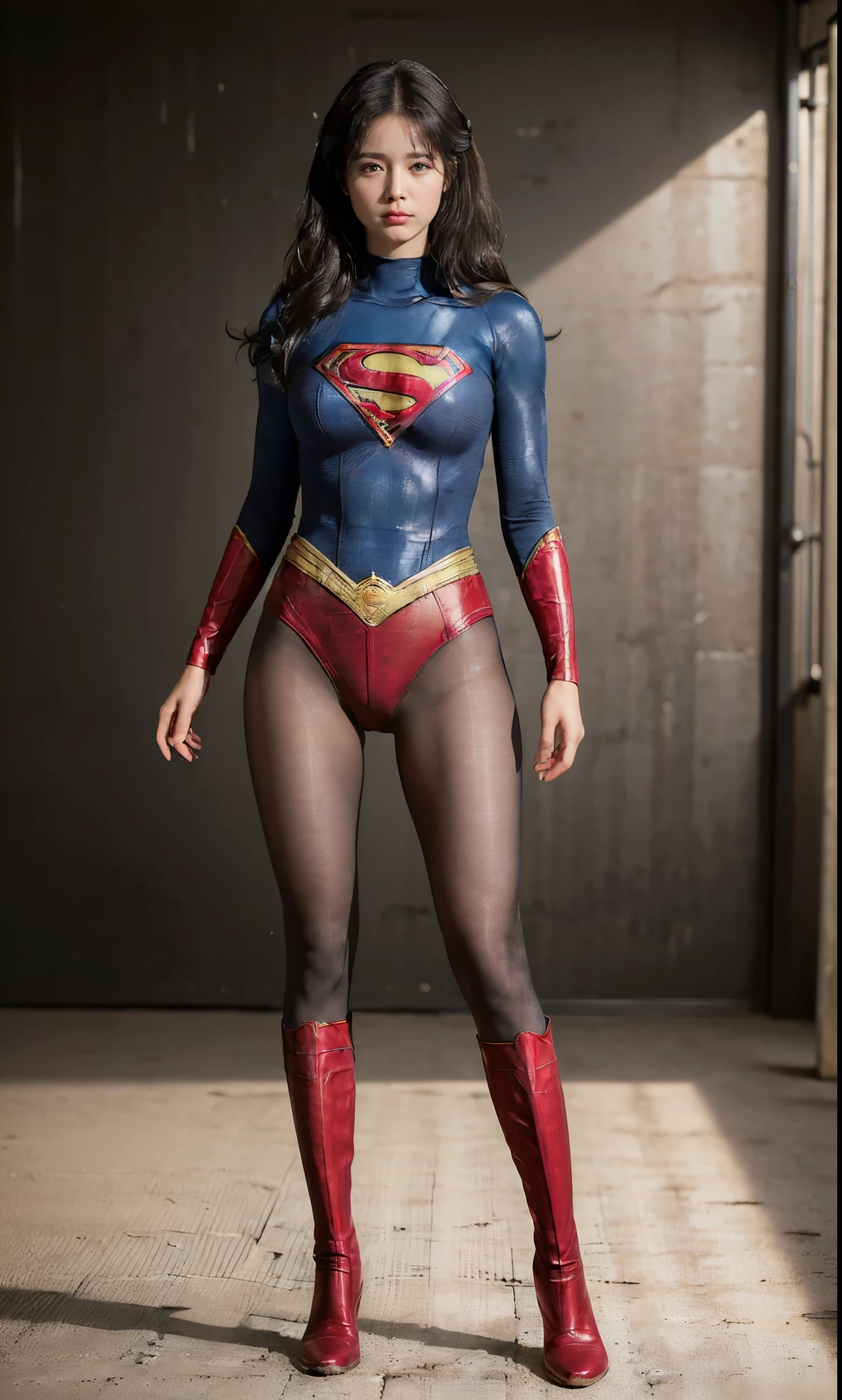 No background、She always has her mouth open、She always looks distressed、Always close your eyes、(((Beautiful legs in black tights.)))、(((Stretch your legs、expensive、あなたのsufferingを合法的に表現する)))、((((Make the most of your original images)))、(((Supergirl Costume)))、(((Beautiful hairstyle)))、(((suffering)))、(((Black tights legs、Wear red boots)))、((Best image quality、8k))、((highest quality、8k、masterpiece:1.3))、(((Preserve background )))、Sharp focus:1.2、Beautiful woman with perfect figure:1.4、Slim Abs:1.2、Wet body:1.5、Highly detailed face and skin texture、8k