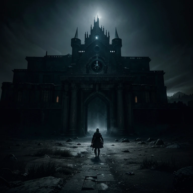 masterpiece, 4k, sharp focus, highest quality,wide shot,Imagine a world where darkness and cold have taken over, and you find yourself in the depths of the nine layers of hell. The once vibrant landscapes have now become desolate wastelands filled with endless suffering. The skies are obscured by a thick haze, and the only sounds you hear are the cries of the damned. As you make your way through the levels, you encounter demons and tormentors, each determined to keep you from escaping their grasp. Can you survive the horrors of each layer and find a way out of this dark and cold hellscape ,the big castle