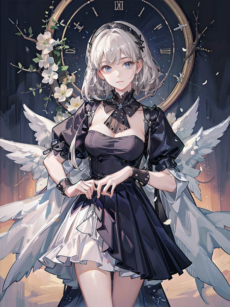 military uniform, absurdres, RAW photo, extremely delicate and beautiful, masterpiece, Best Quality, ultra high resolution, 32k, hyperrealistic, ultra-detailed, detailed description, pale skin, 20 years old, tearful mole, earring, Colossal tits, short medium hair, wavy hair, pleated skirt,