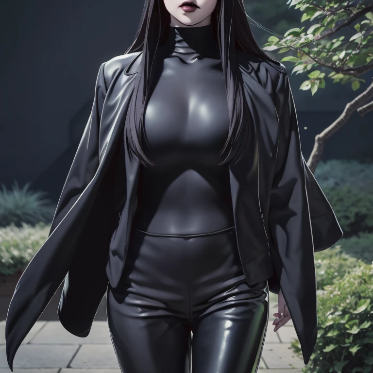 Manhwa goth girl, manhwa aesthetic, Looking at the audience, Light brown eyes:1.4, goth girl, Brunette long Bob Hair with highly detailed shiny hair, bright red clothes:1.4, Lepangas:1.4), illuminated skin (realistic texture), realistic shading, bright red eyes、{Huge|big chest|Huge|Mega} whole :2, Chest cleavage:2、(((Add highlights to the eyes:1.4、charming look 、Short Bob Hair、Glowing Skin:1.4、Looking at the audience、She is very beautiful and cute、Beautiful long neck, (cotton) black gothic shirt, latex tight pants, (converse) black sneakers, Ideal body type, (painted gothic Background:2、gothic garden background:2))、Beautiful long neck:1.4、(({Huge|big|Huge|Mega} chest, Chest cleavage:2、perfect Bodyは服を着ていない:1.6)),Perfect Anatomy, blade to side, strike pose, blade down, blade right hand, blurred background  (masterpiece), best quality, high quality, highres, ultra-detailed), different poses at different angles. 