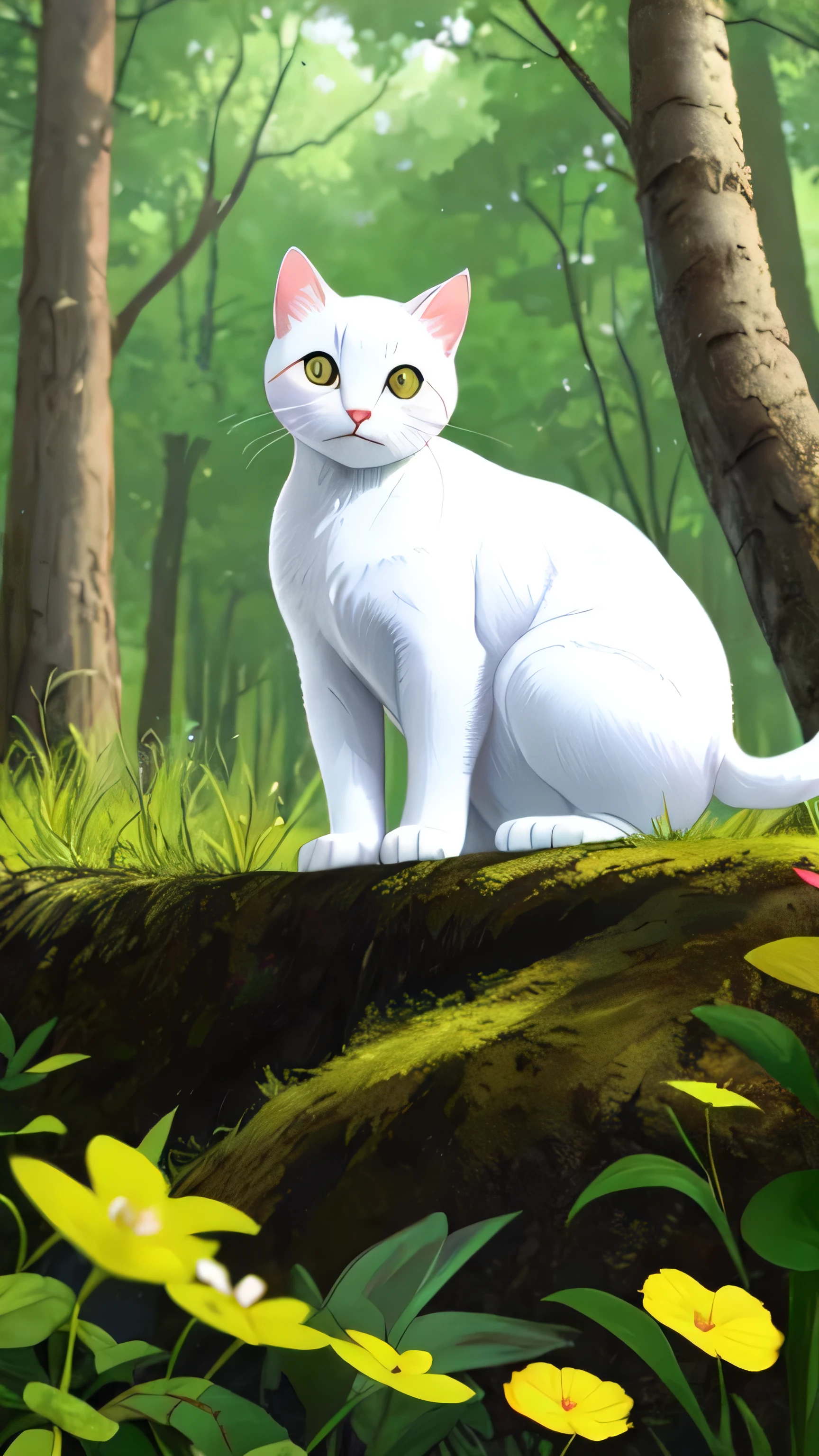 White cat, cute, Forest