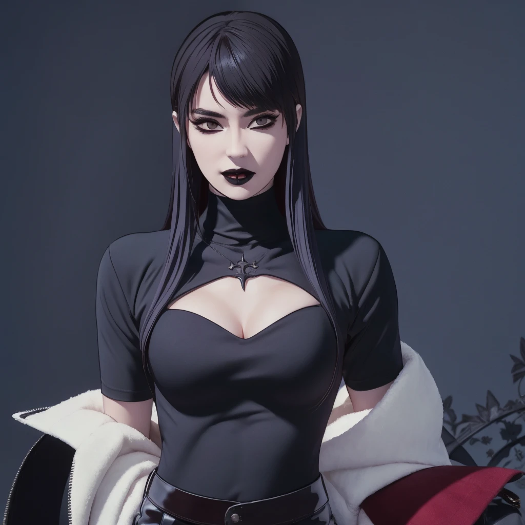 Manhwa goth girl, manhwa aesthetic, Looking at the audience, Light brown eyes:1.4, goth girl, Brunette long Bob Hair with highly detailed shiny hair, bright red clothes:1.4, Lepangas:1.4), illuminated skin (realistic texture), realistic shading, bright red eyes、{Huge|big chest|Huge|Mega} whole :2, Chest cleavage:2、(((Add highlights to the eyes:1.4、charming look 、Short Bob Hair、Glowing Skin:1.4、Looking at the audience、She is very beautiful and cute、Beautiful long neck, (cotton) black gothic shirt, latex tight pants, (converse) black sneakers, Ideal body type, (painted gothic Background:2、gothic garden background:2))、Beautiful long neck:1.4、(({Huge|big|Huge|Mega} chest, Chest cleavage:2、perfect Bodyは服を着ていない:1.6)),Perfect Anatomy, blade to side, strike pose, blade down, blade right hand, blurred background (masterpiece), best quality, high quality, highres, ultra-detailed), different poses at different angles.