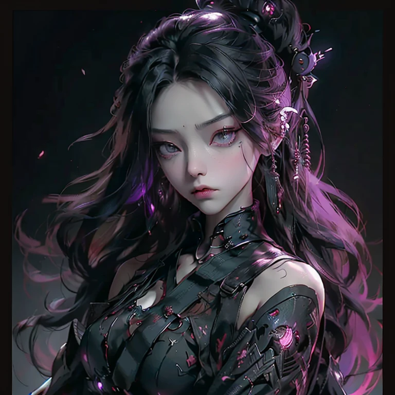 a close up of a person with makeup on, artwork in the style of guweiz, trending on tiktok, darkness's background, holy cyborg necromancer girl, classic kabuki, creepy themed, panda, ui card, violent zombie dance, porcelain cyborg, no ui, half android, youtube thumbnail, insane quality, wlop! muted colors