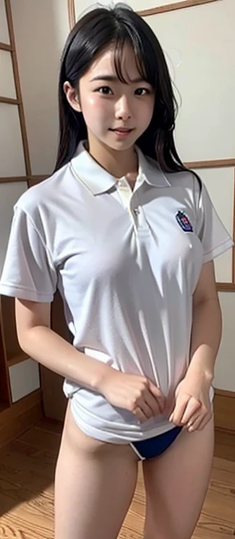 Masterpiece、Realistic、(Japanese women 2 people)、physical education,White polo shirt、Navy blue bloomers、Biting、yuri,Small breasts、Small Ass、19 years old、Young Face